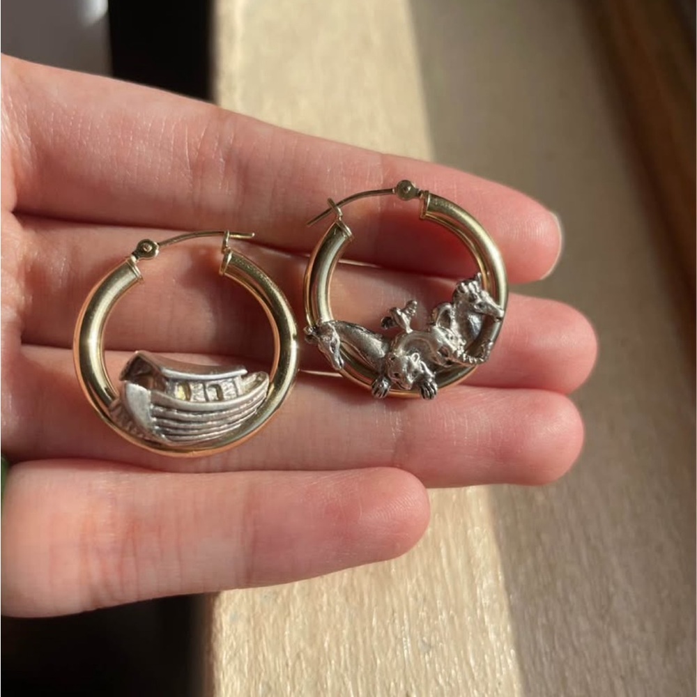 14K Gold and Silver Hoop Earrings